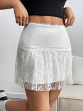SXY Women Elegant Solid Color Lace Patchwork Skirt